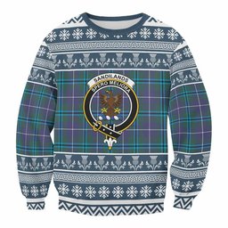 ScotsTee Shop Sandilands Clan Tartan Christmas Sweatshirt with Family Crest