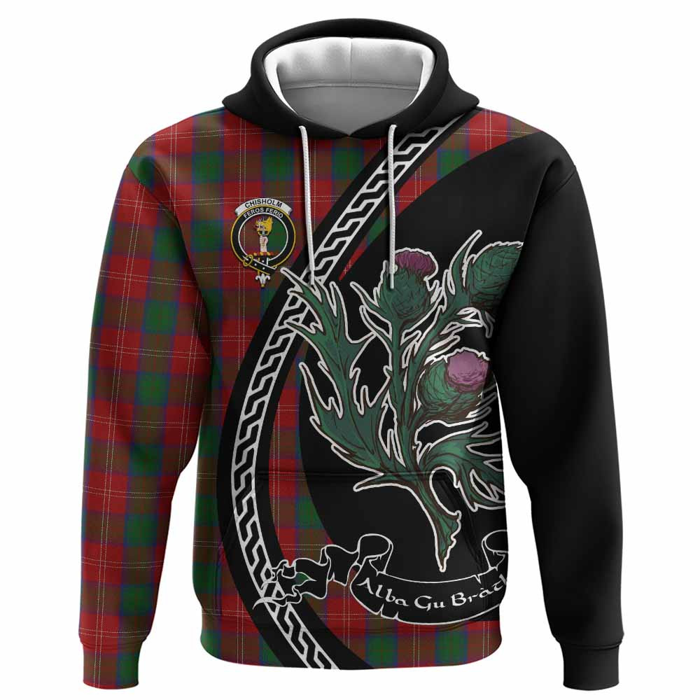 ScotsTee Shop Scottish Chisholm Family Crest Tartan Hoodie Alba Thistle Inspired