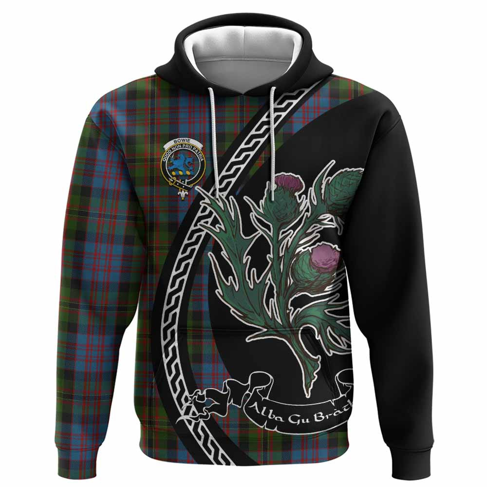ScotsTee Shop Scottish Bowie Family Crest Tartan Hoodie Alba Thistle Inspired