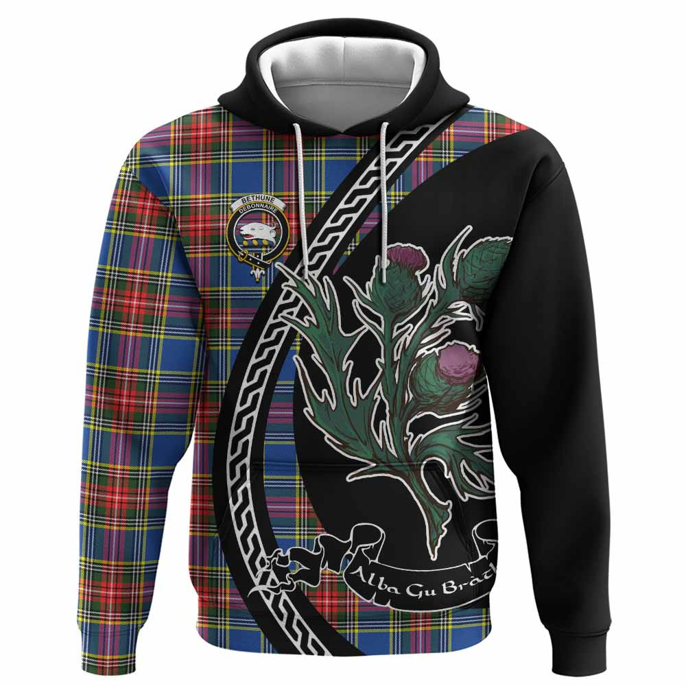 ScotsTee Shop Scottish Bethune Family Crest Tartan Hoodie Alba Thistle Inspired