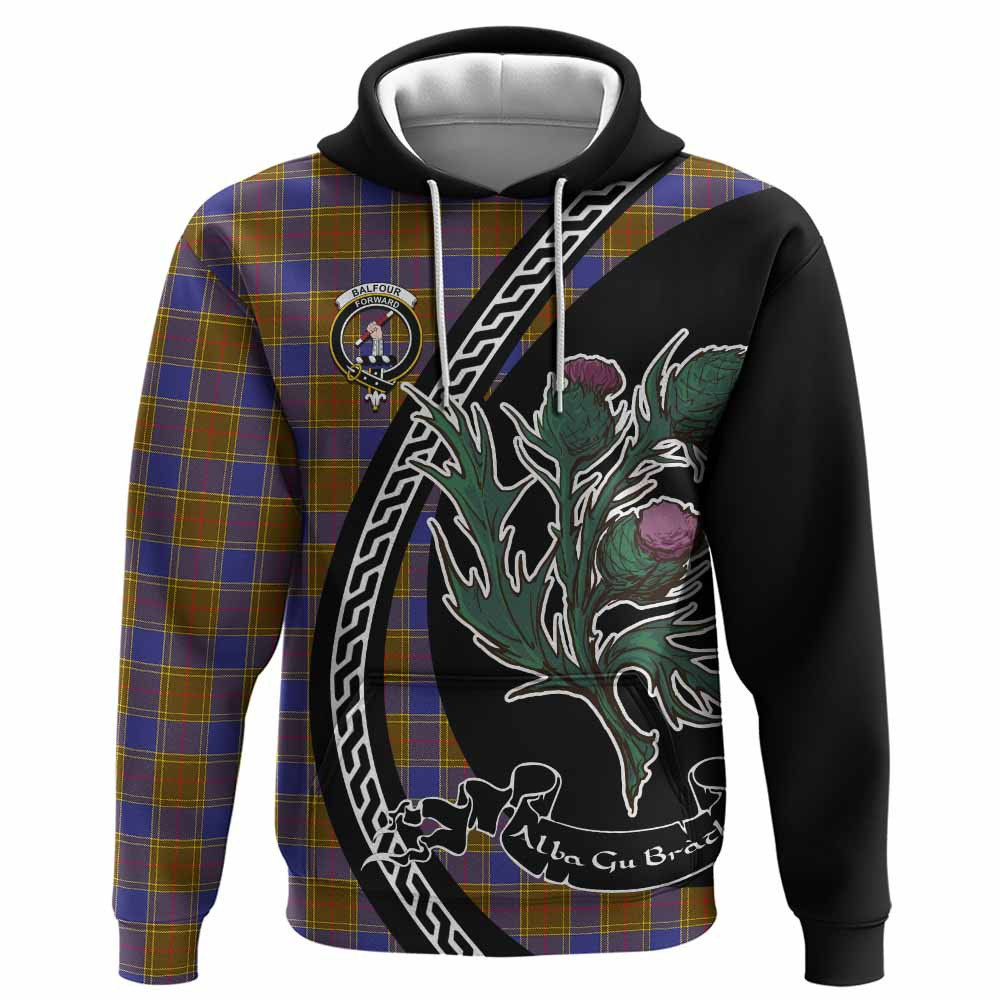 ScotsTee Shop Scottish Balfour Family Crest Tartan Hoodie Alba Thistle Inspired