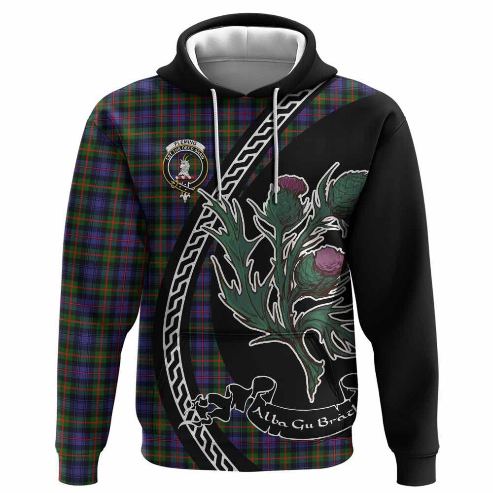 ScotsTee Shop Scottish Fleming Family Crest Tartan Hoodie Alba Thistle Inspired