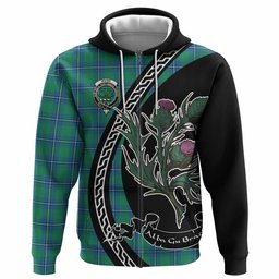 ScotsTee Shop Scottish Irvine Family Crest Tartan Hoodie Alba Thistle Inspired