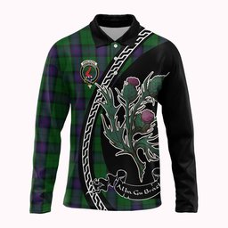 ScotsTee Shop Scottish Armstrong Family Crest Tartan Long Sleeve Polo Shirt Alba Thistle Inspired
