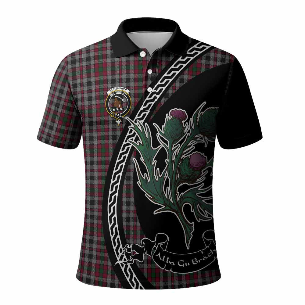 ScotsTee Shop Scottish Borthwick Family Crest Tartan Long Sleeve Polo Shirt Alba Thistle Inspired