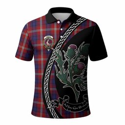 ScotsTee Shop Scottish Ainslie Family Crest Tartan Long Sleeve Polo Shirt Alba Thistle Inspired