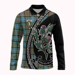 ScotsTee Shop Scottish Cathcart Family Crest Tartan Long Sleeve Polo Shirt Alba Thistle Inspired