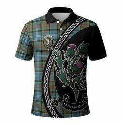 ScotsTee Shop Scottish Cathcart Family Crest Tartan Long Sleeve Polo Shirt Alba Thistle Inspired