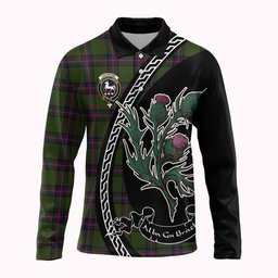 ScotsTee Shop Scottish Cochrane Family Crest Tartan Long Sleeve Polo Shirt Alba Thistle Inspired