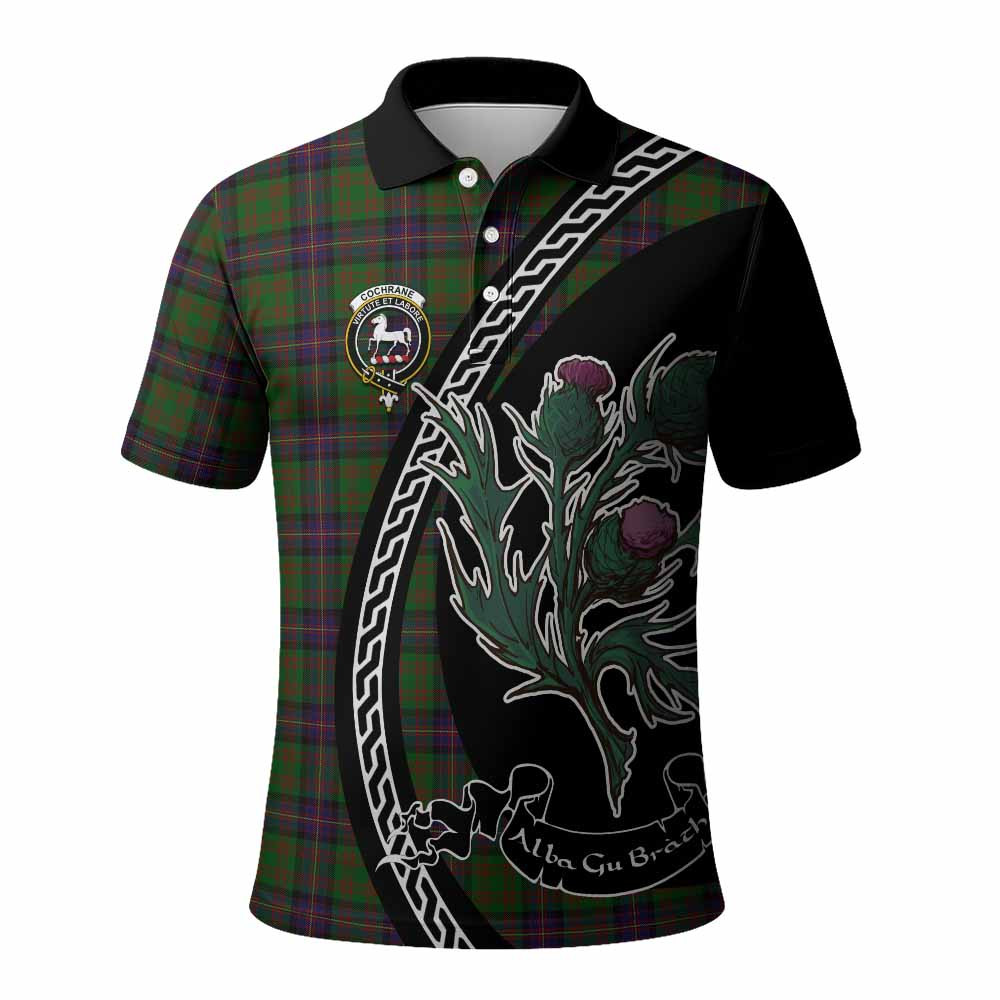 ScotsTee Shop Scottish Cochrane Family Crest Tartan Long Sleeve Polo Shirt Alba Thistle Inspired