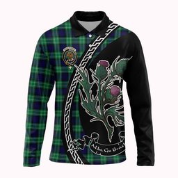 ScotsTee Shop Scottish Abercrombie Family Crest Tartan Long Sleeve Polo Shirt Alba Thistle Inspired