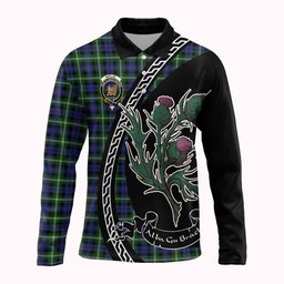 ScotsTee Shop Scottish Baillie (Bailey) Family Crest Tartan Long Sleeve Polo Shirt Alba Thistle Inspired