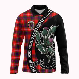 ScotsTee Shop Scottish Abernethy Family Crest Tartan Long Sleeve Polo Shirt Alba Thistle Inspired