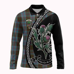 ScotsTee Shop Scottish Anderson Family Crest Tartan Long Sleeve Polo Shirt Alba Thistle Inspired