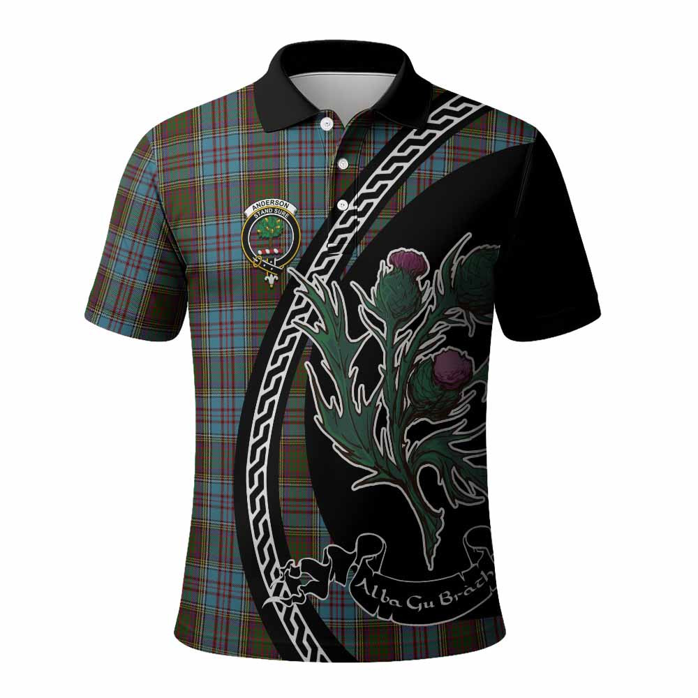 ScotsTee Shop Scottish Anderson Family Crest Tartan Long Sleeve Polo Shirt Alba Thistle Inspired