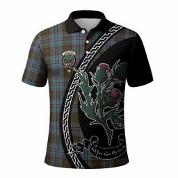 ScotsTee Shop Scottish Anderson Family Crest Tartan Long Sleeve Polo Shirt Alba Thistle Inspired