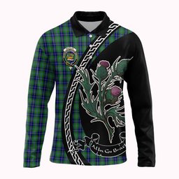 ScotsTee Shop Scottish Douglas Family Crest Tartan Long Sleeve Polo Shirt Alba Thistle Inspired