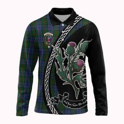 ScotsTee Shop Scottish Colquhoun Family Crest Tartan Long Sleeve Polo Shirt Alba Thistle Inspired
