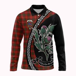 ScotsTee Shop Scottish Bruce Family Crest Tartan Long Sleeve Polo Shirt Alba Thistle Inspired