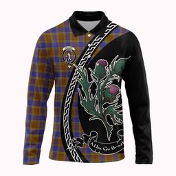 ScotsTee Shop Scottish Balfour Family Crest Tartan Long Sleeve Polo Shirt Alba Thistle Inspired