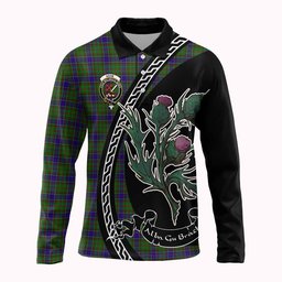ScotsTee Shop Scottish Adam Family Crest Tartan Long Sleeve Polo Shirt Alba Thistle Inspired
