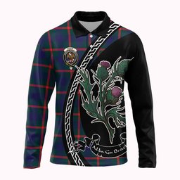 ScotsTee Shop Scottish Agnew Family Crest Tartan Long Sleeve Polo Shirt Alba Thistle Inspired