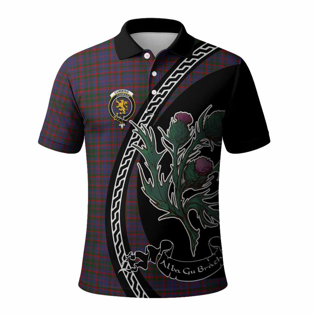 ScotsTee Shop Scottish Cumming Family Crest Tartan Long Sleeve Polo Shirt Alba Thistle Inspired