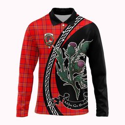ScotsTee Shop Scottish Burnett Family Crest Tartan Long Sleeve Polo Shirt Alba Thistle Inspired