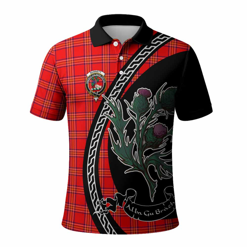 ScotsTee Shop Scottish Burnett Family Crest Tartan Long Sleeve Polo Shirt Alba Thistle Inspired