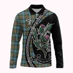 ScotsTee Shop Scottish Brisbane Family Crest Tartan Long Sleeve Polo Shirt Alba Thistle Inspired