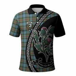 ScotsTee Shop Scottish Brisbane Family Crest Tartan Long Sleeve Polo Shirt Alba Thistle Inspired