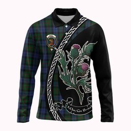 ScotsTee Shop Scottish Baird Family Crest Tartan Long Sleeve Polo Shirt Alba Thistle Inspired