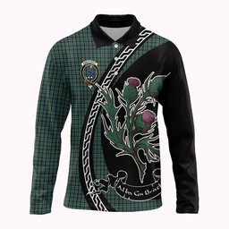 ScotsTee Shop Scottish Arbuthnot Family Crest Tartan Long Sleeve Polo Shirt Alba Thistle Inspired