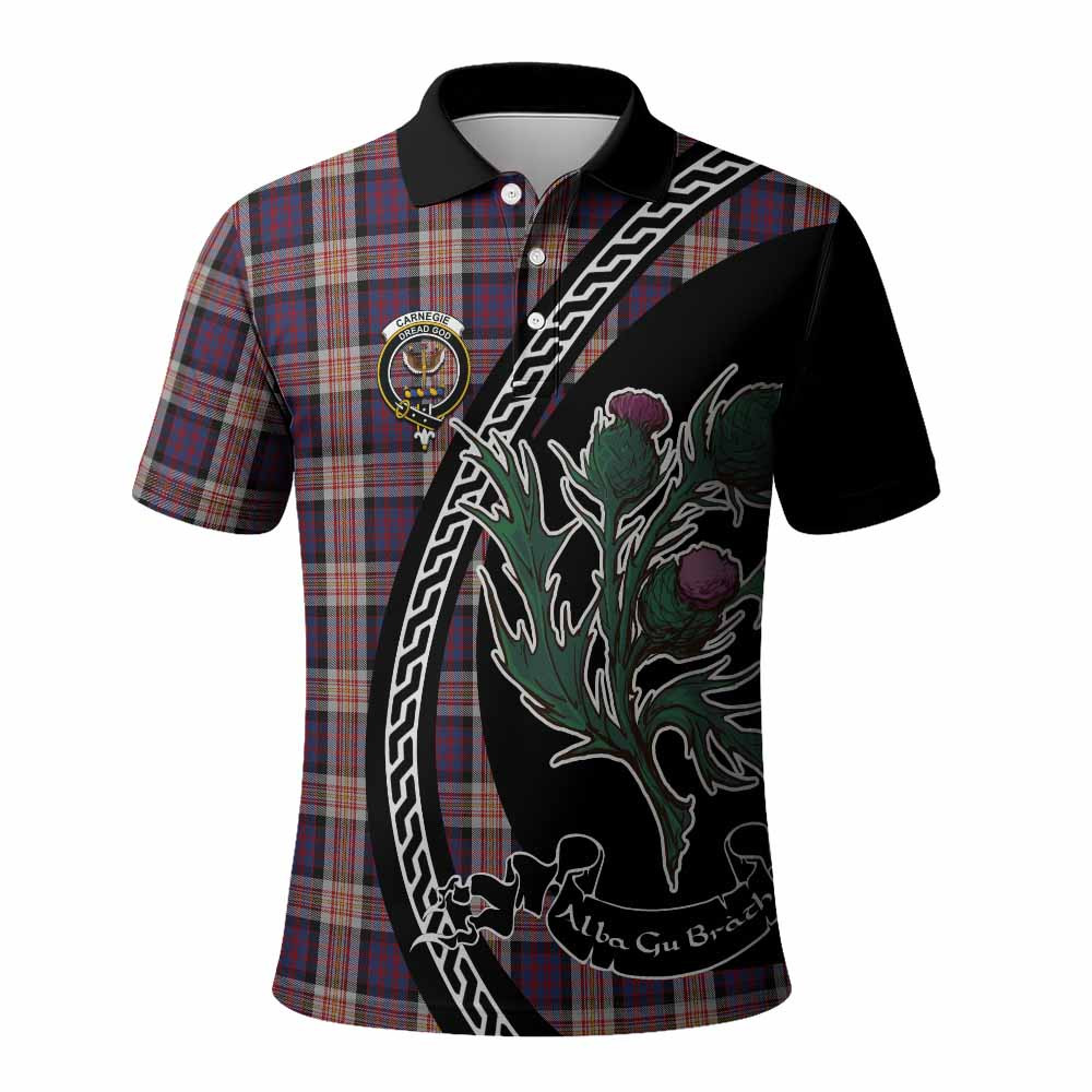 ScotsTee Shop Scottish Carnegie Family Crest Tartan Long Sleeve Polo Shirt Alba Thistle Inspired