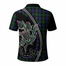 ScotsTee Shop Scottish Blair Family Crest Tartan Long Sleeve Polo Shirt Alba Thistle Inspired