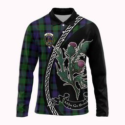 ScotsTee Shop Scottish Blair Family Crest Tartan Long Sleeve Polo Shirt Alba Thistle Inspired