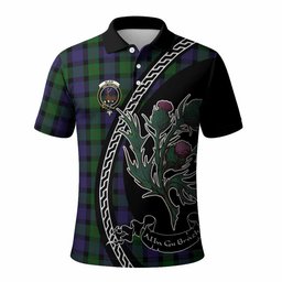ScotsTee Shop Scottish Blair Family Crest Tartan Long Sleeve Polo Shirt Alba Thistle Inspired