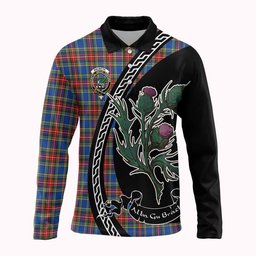 ScotsTee Shop Scottish MacBeth (McBeth) Family Crest Tartan Long Sleeve Polo Shirt Alba Thistle Inspired