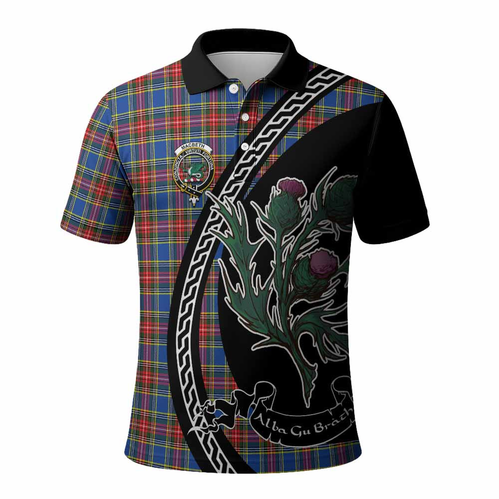 ScotsTee Shop Scottish MacBeth (McBeth) Family Crest Tartan Long Sleeve Polo Shirt Alba Thistle Inspired