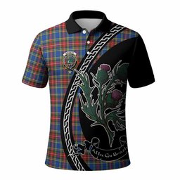 ScotsTee Shop Scottish MacBeth (McBeth) Family Crest Tartan Long Sleeve Polo Shirt Alba Thistle Inspired