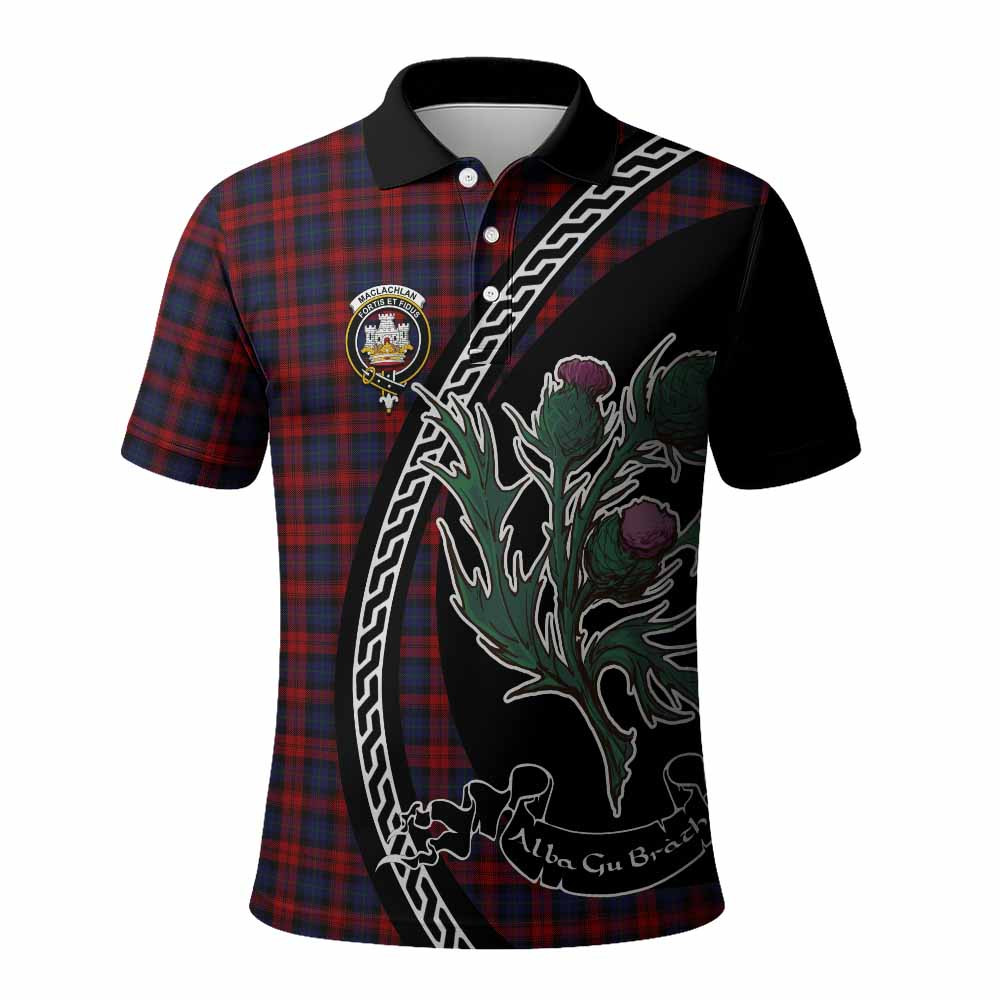ScotsTee Shop Scottish MacLachlan (McLachlan) Family Crest Tartan Long Sleeve Polo Shirt Alba Thistle Inspired