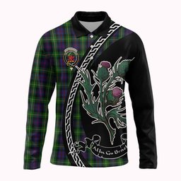 ScotsTee Shop Scottish Farquharson Family Crest Tartan Long Sleeve Polo Shirt Alba Thistle Inspired