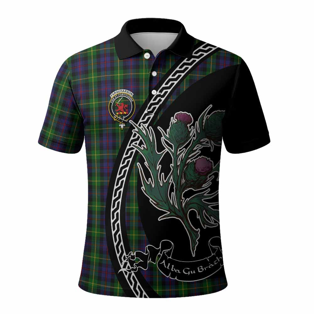 ScotsTee Shop Scottish Farquharson Family Crest Tartan Long Sleeve Polo Shirt Alba Thistle Inspired