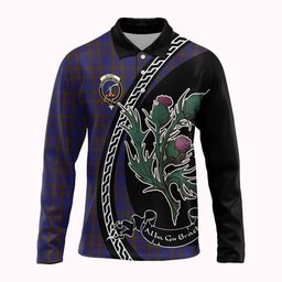 ScotsTee Shop Scottish Elliot Family Crest Tartan Long Sleeve Polo Shirt Alba Thistle Inspired