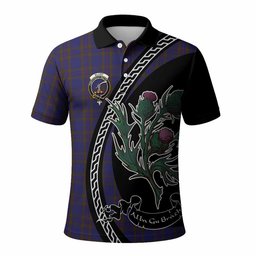 ScotsTee Shop Scottish Elliot Family Crest Tartan Long Sleeve Polo Shirt Alba Thistle Inspired