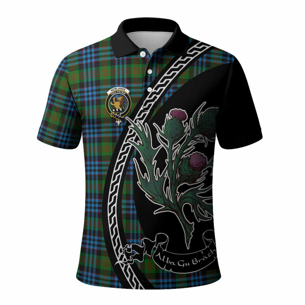 ScotsTee Shop Scottish Newlands Family Crest Tartan Long Sleeve Polo Shirt Alba Thistle Inspired