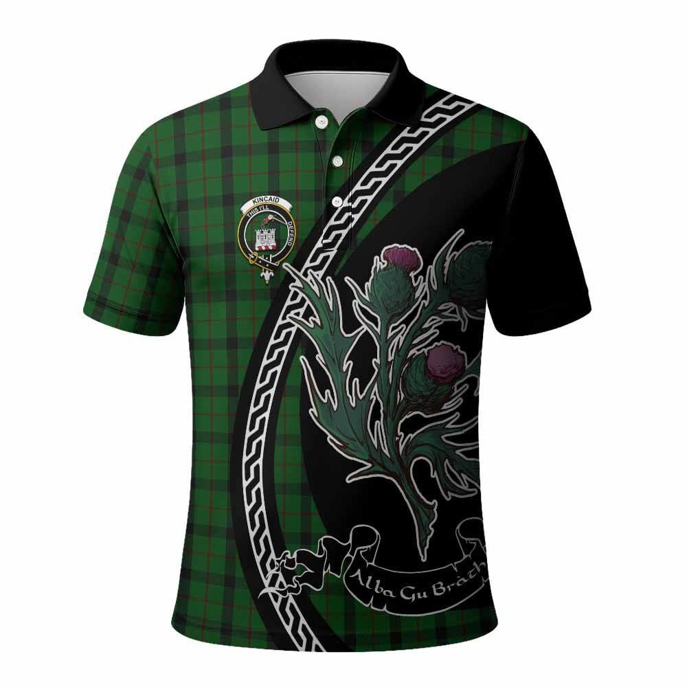 ScotsTee Shop Scottish Kincaid Family Crest Tartan Long Sleeve Polo Shirt Alba Thistle Inspired