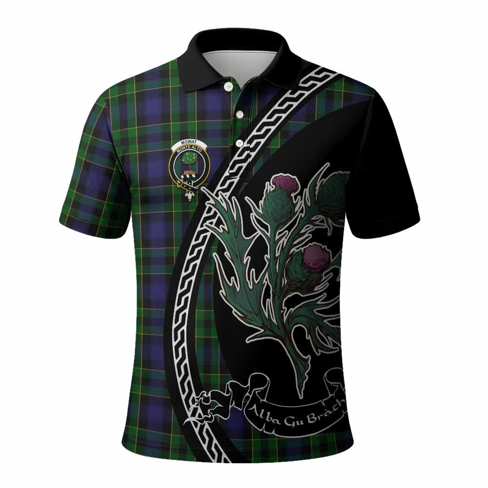 ScotsTee Shop Scottish Mowat Family Crest Tartan Long Sleeve Polo Shirt Alba Thistle Inspired