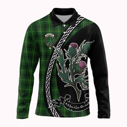 ScotsTee Shop Scottish MacArthur (McArthur) Family Crest Tartan Long Sleeve Polo Shirt Alba Thistle Inspired