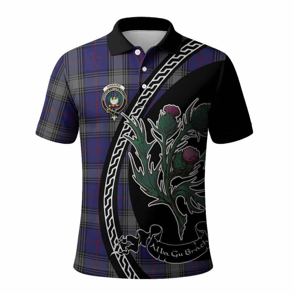 ScotsTee Shop Scottish Kinnaird Family Crest Tartan Long Sleeve Polo Shirt Alba Thistle Inspired